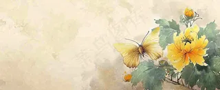 温馨纹理橙色花朵鲜花蝴蝶意境唯美渐变，中国风