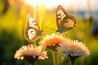 蝴蝶停在花朵细节特写摄影图