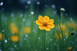 雨天小黄花草丛摄影图