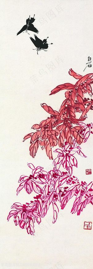 齐白石花朵与蝴蝶国画图片