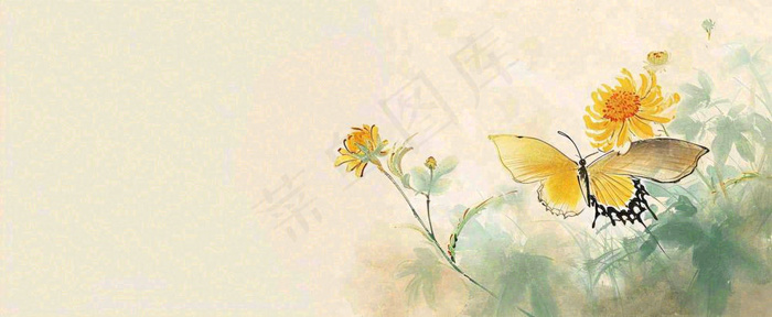 温馨纹理橙色花朵鲜花蝴蝶意境唯美，中国风(1712x704)