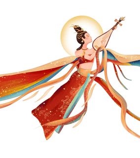 手绘国潮中国风古代敦煌神话飞天仙女美女古装人物插画PSD素材