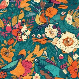 花鸟图，插画风格，无缝贴图，素材