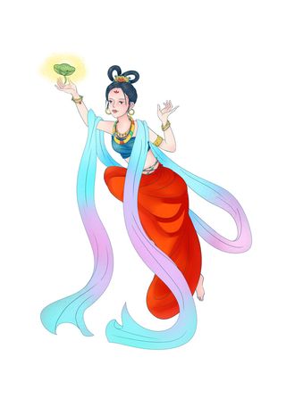 手绘国潮中国风古代敦煌神话飞天仙女美女古装人物插画PSD素材