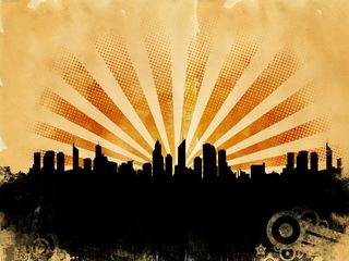 暖色城市剪影背景