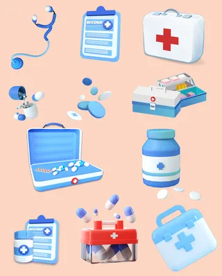 立体医疗器材3d图标素材合集