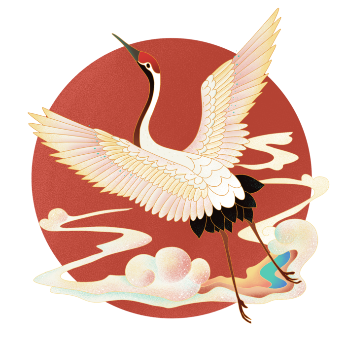 国潮仙鹤插画免扣素材设计素材