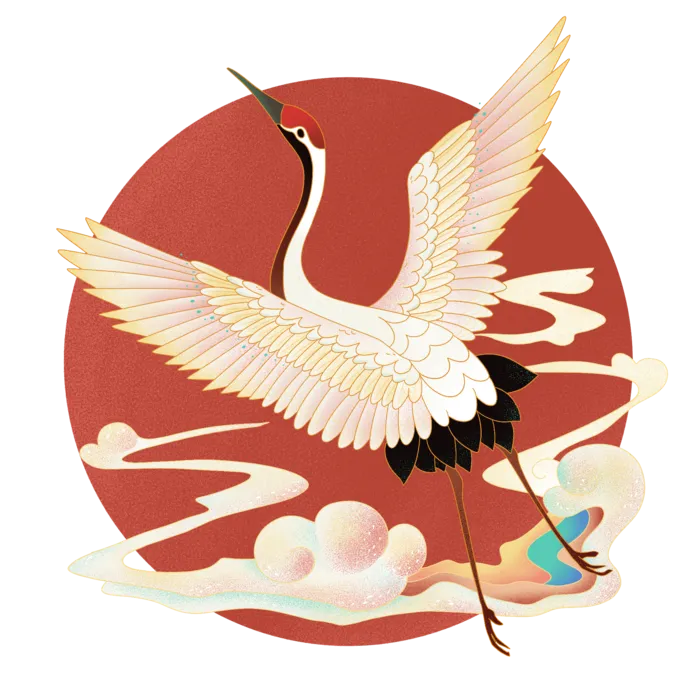 国潮仙鹤插画免扣素材设计素材