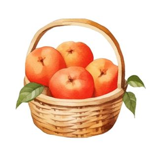 一篮桃子水蜜桃水果插画免抠