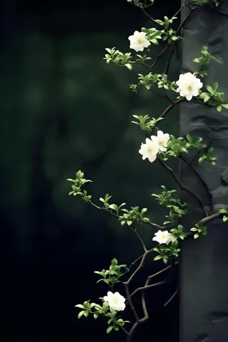 枝叶白色花朵典雅背景