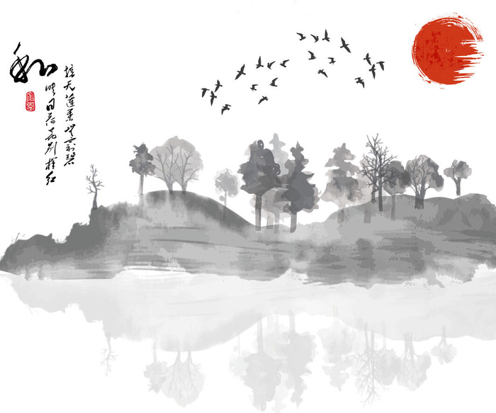 新中式水墨山水黑白背景