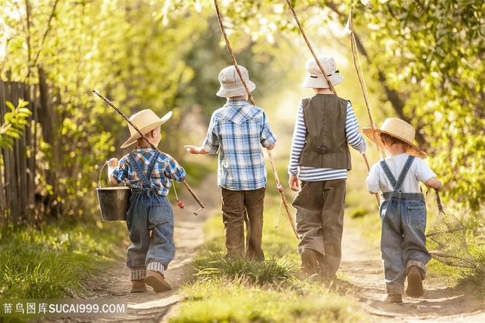 一起去垂钓的儿童高清图片