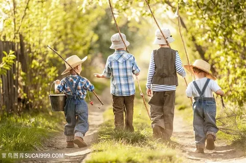 一起去垂钓的儿童高清图片