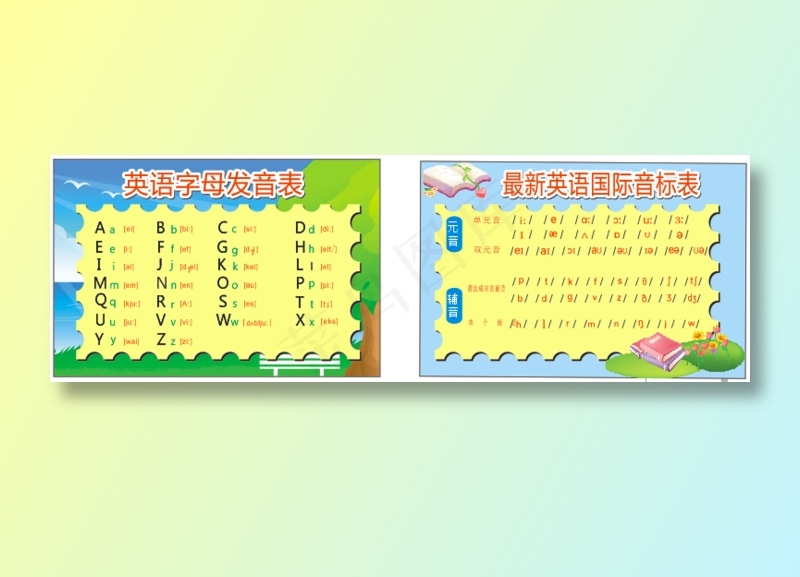 英语字母发音表小学生幼儿园学习英语幼小衔接cdr矢量模版下载