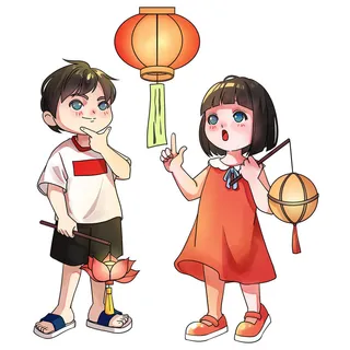 中秋节卡通风猜灯谜插画元素