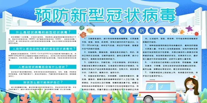 蓝色新冠肺炎校园防疫内容展板psd模版下载