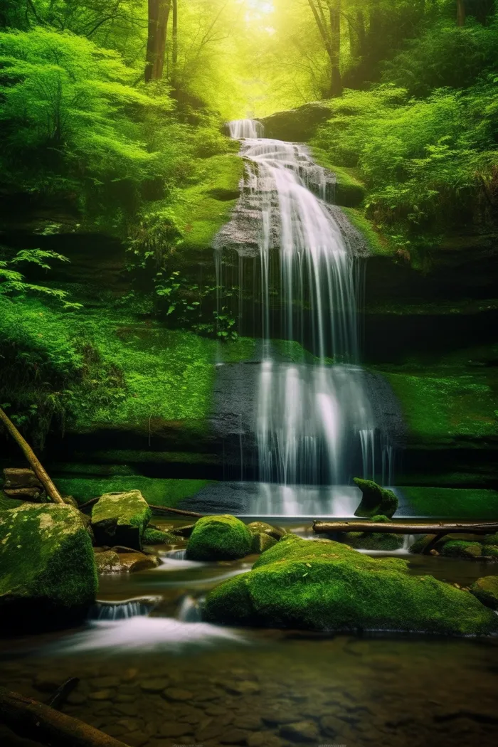 森林山谷瀑布风景摄影图(2688x4032)