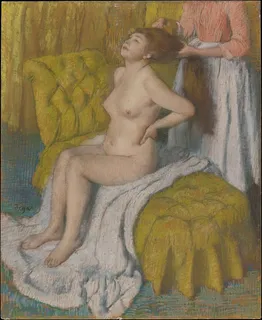 正在梳头的裸体美女人体油画图片 正在梳头的裸体美女人体油画图片