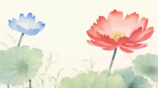 水墨画莲花荷花荷叶插画素材