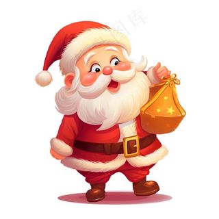 圣诞老人拿着礼物可爱卡通插画免抠