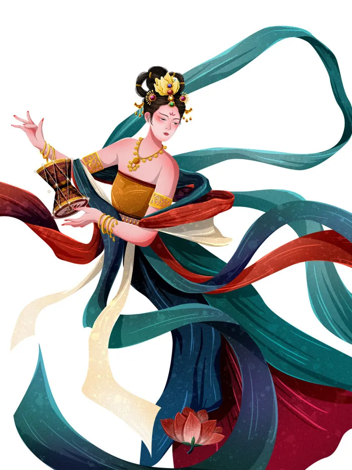 手绘国潮中国风古代敦煌神话飞天仙女美女古装人物插画PSD素材psd模版下载