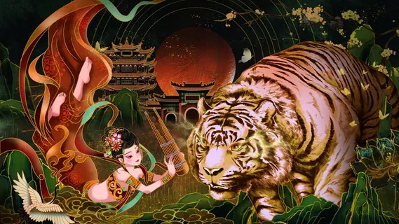 虎年中国风萌虎插画