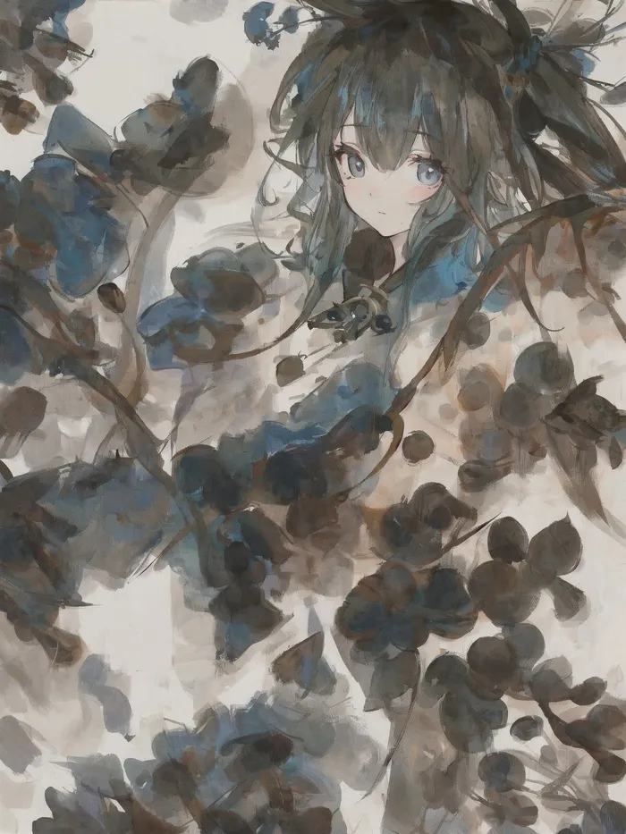 黑白中国风水墨美丽女孩插画