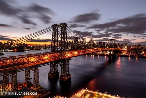 灯火通明的城市钢铁大桥