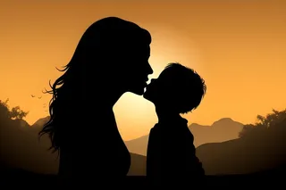 母亲和孩子剪影手绘插画海报背景素材