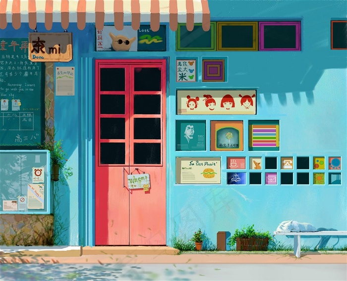 手绘咖啡厅外墙