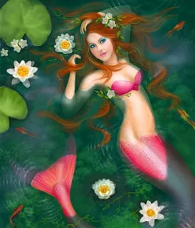 油画荷花美人鱼图片素材 油画荷花美人鱼图片素材