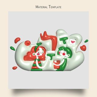 免抠3D立体两个小女孩童趣海报插画元素