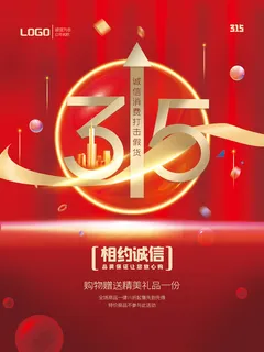 红色相约诚信315消费者权益日海报