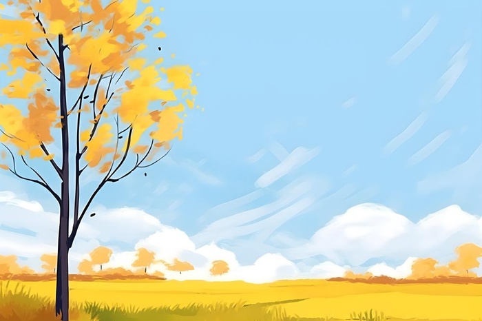 秋天清新天空树林插画黄色背景
