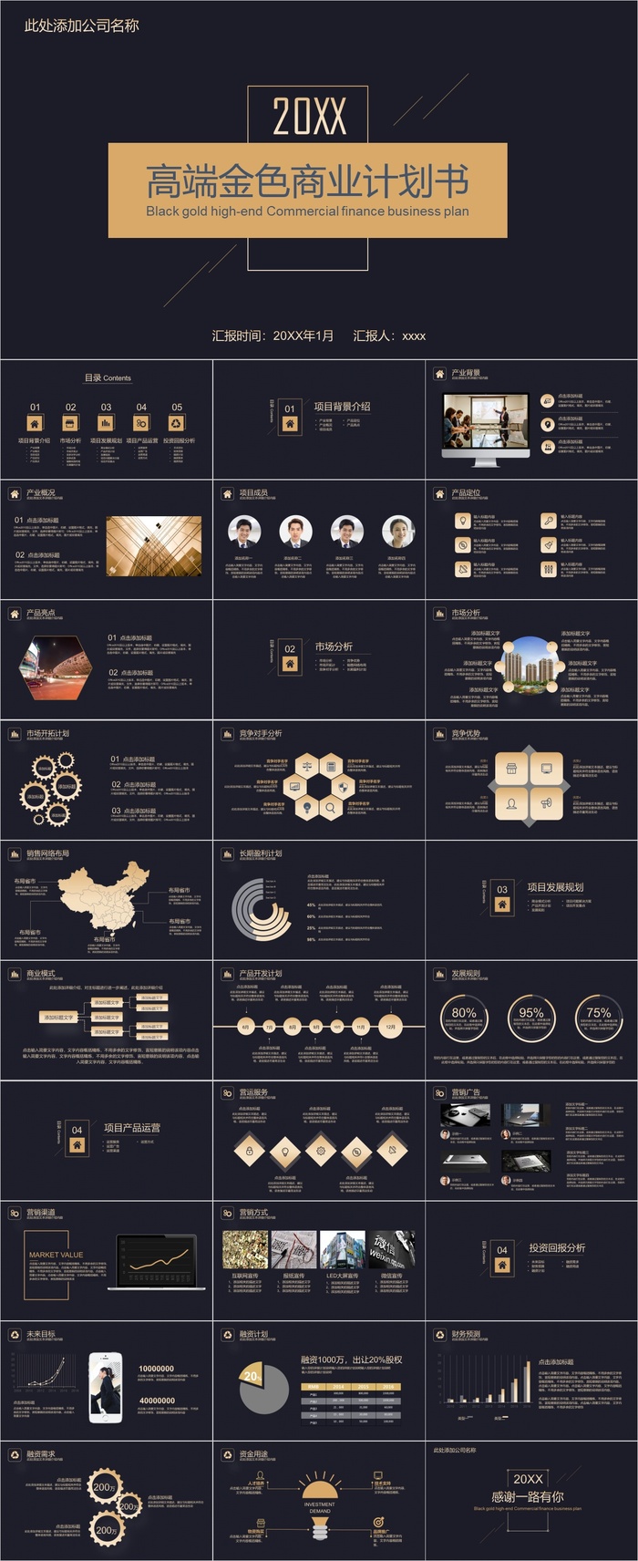高端黑金商业计划书PPT模板