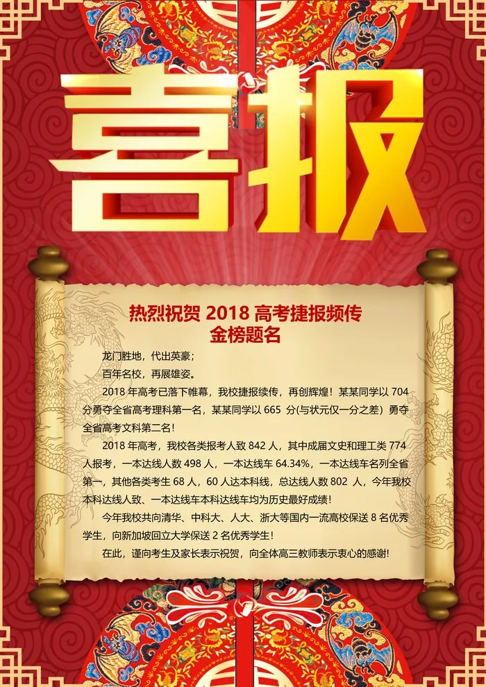 喜报战报海报贺喜金榜题名
