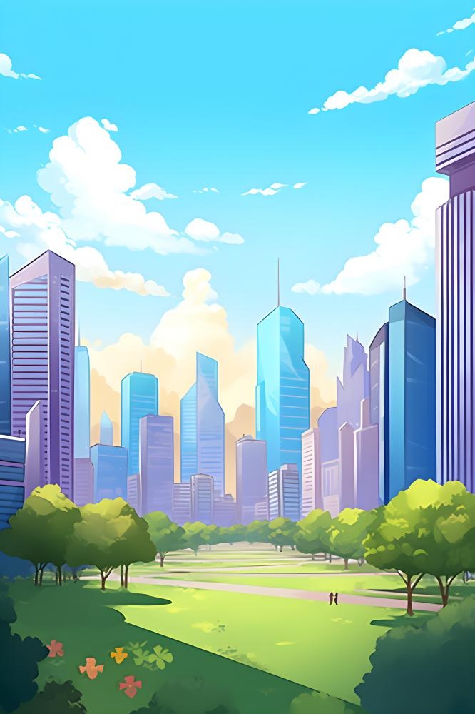 城市风光建筑草地背景
