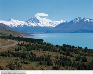 湖水 雪山 蓝天 草地 树林