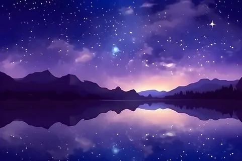 紫色梦幻星空水面倒影背景