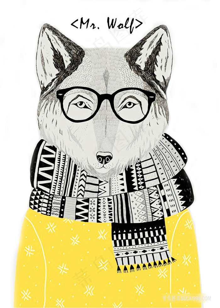 手绘时尚狐狸装饰画