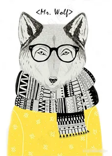 手绘时尚狐狸装饰画