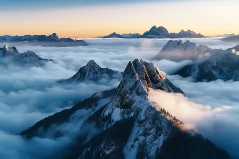 冬天雪山雪景云层摄影图