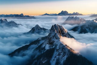 冬天雪山雪景云层摄影图