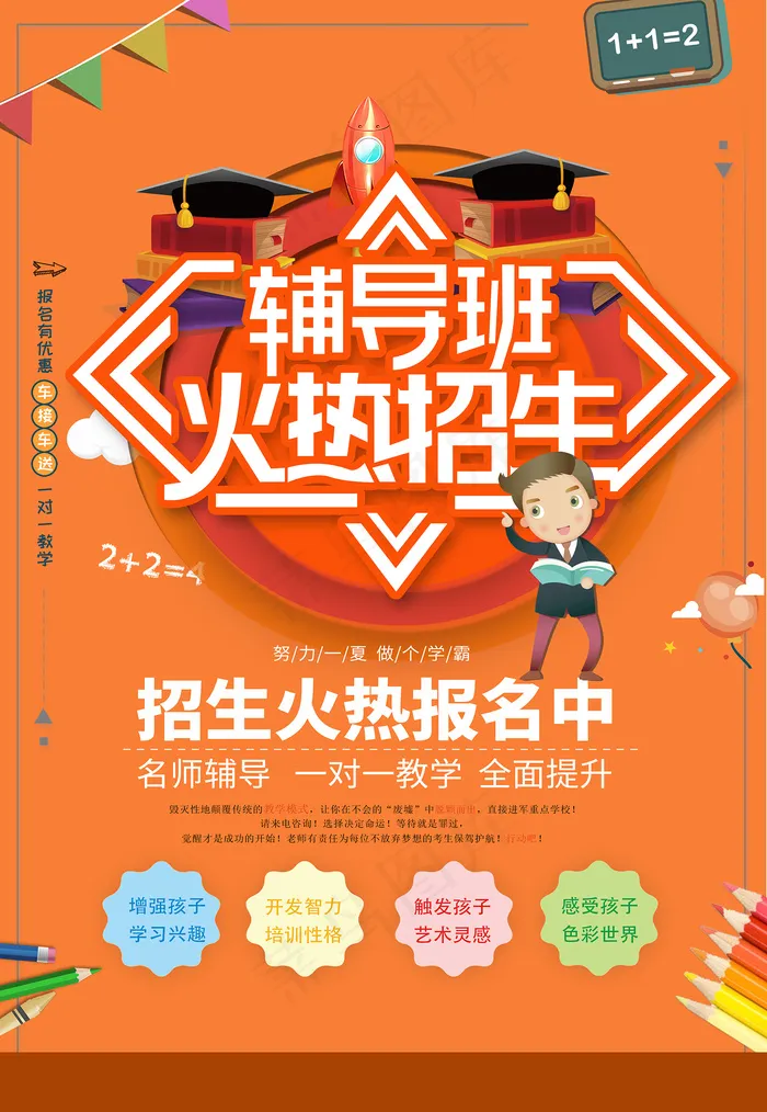 创意清新夏天暑假招生海报psd模版下载