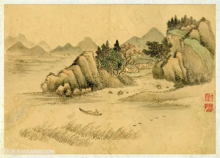 王翬山水册长空碧浪国画图片