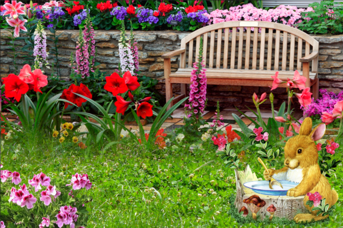 卡通儿童花卉绿草兔子背景