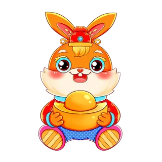 国潮兔年春节新年抱元宝的兔子元素