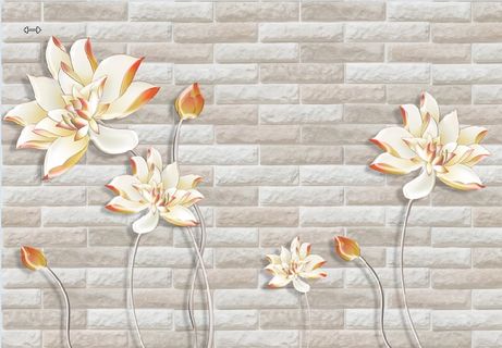 雕塑荷花砖墙背景墙