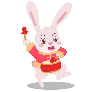 手绘2023兔年新年卡通兔子形象IP插画元素PSD设计素材png图案