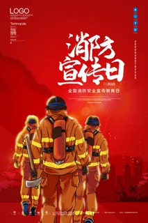 红色大气简洁119全国消防安全教育日公益宣传海报模板素材